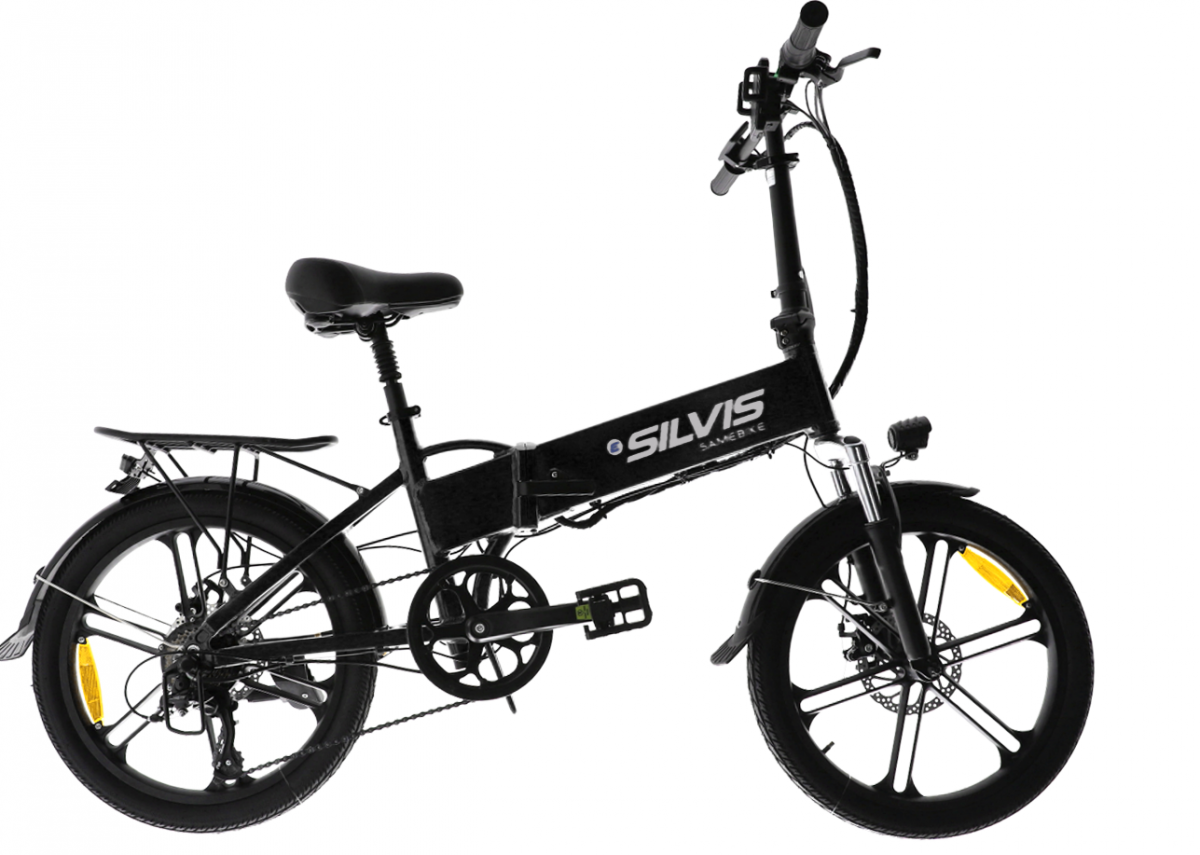 Bicicleta Electrica Pliabila Silvis 20" Negru, 350 W, 7 Viteze Shimano, Rulare full electric sau pedalare asistata, 25km/h, Baterie 10.4AH