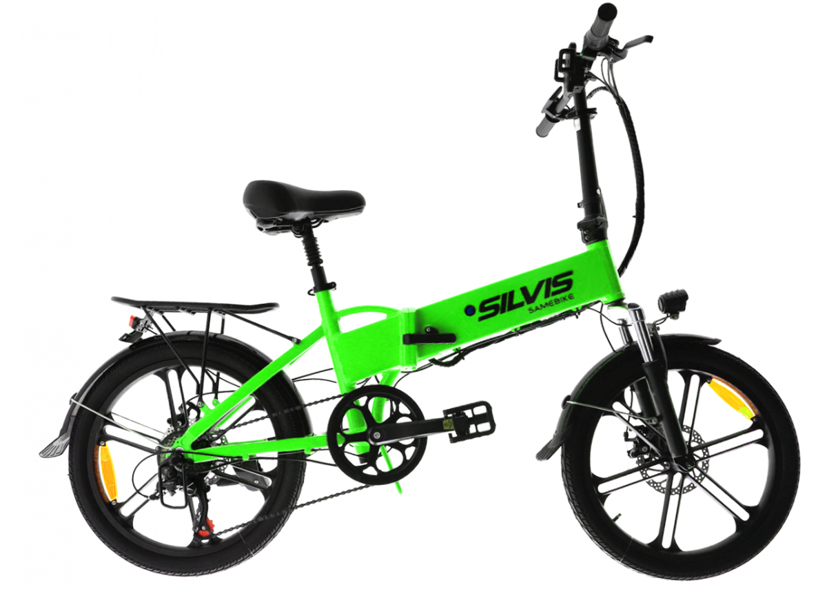 Bicicleta Electrica Pliabila Silvis 20" Verde, 350 W, 7 Viteze Shimano, Rulare full electric sau pedalare asistata, 25km/h, Baterie 10.4AH